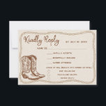 Western Cowboy Boots Barn Wedding Meal Choice RSVP Karte<br><div class="desc">Simple rustic hand-drawn western style "nothing fancy just love" wedding design with rope frame,  cowboy boots,  and a champagne flute,  for a casual wedding or elopement celebration.</div>