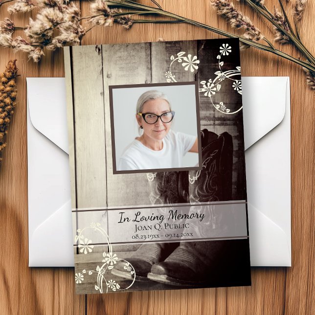 Western Cowboy Boots BeerdigungsGedenkfeier Beilei Dankeskarte (Von Creator hochgeladen)