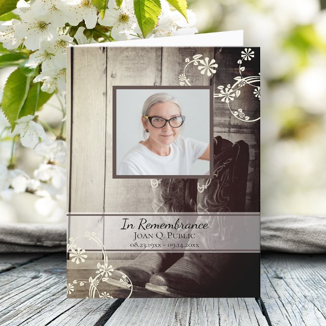 Western Cowboy Boots BeerdigungsGedenkfeier Beilei Dankeskarte (Von Creator hochgeladen)