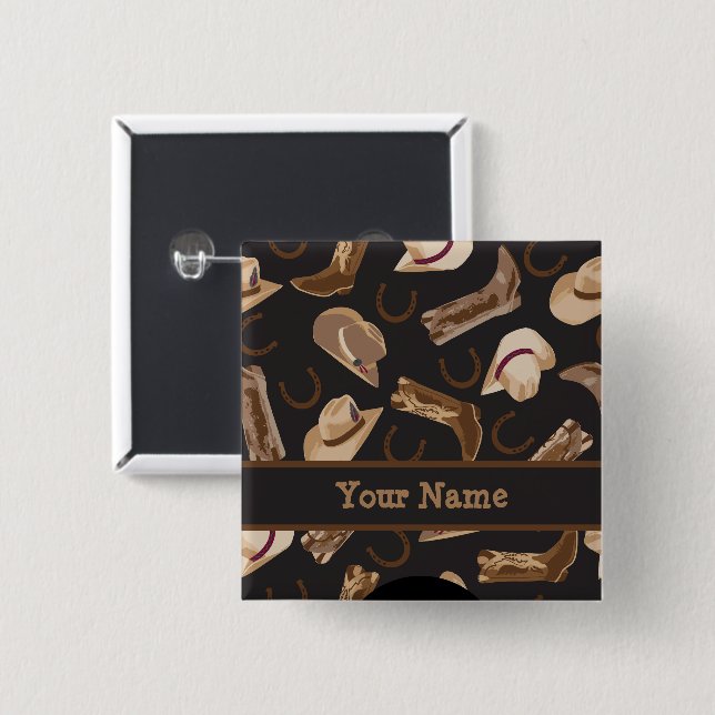 Western Cowboy Boots Casquette Black Name Badge (Devant & derrière)