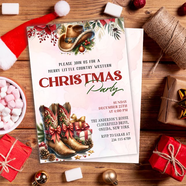 Western Cowboy Boots Christmas Party Invitation (Créateur téléchargé)