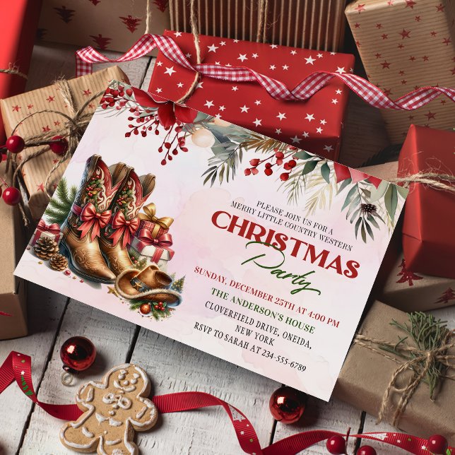 Western Cowboy Boots Christmas Party Invitation (Créateur téléchargé)