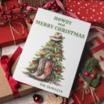 Western Cowboy Boots Christmas Tree Feiertagskarte<br><div class="desc">This design was created though digital art. It may be personalized in the area provided by changing the photo and/or text. Or it can be customized by choosing the click to customize further option and delete or change the color the background, add text, change the text color or style, or...</div>