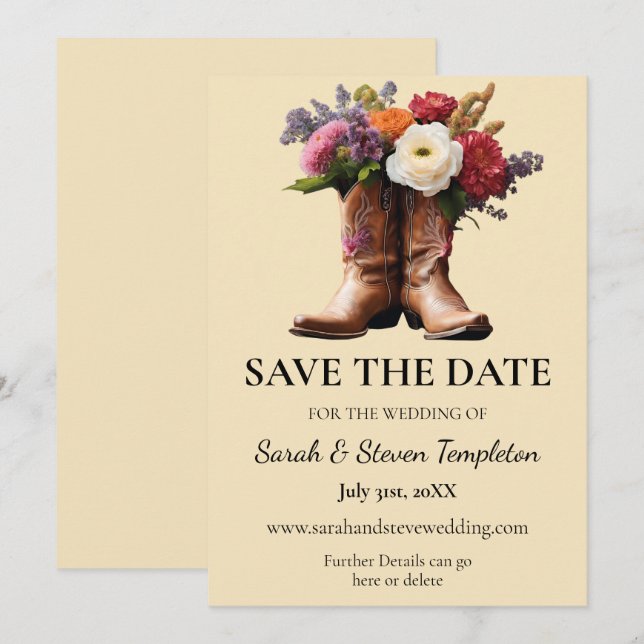 Western Cowboy Boots Flora Elegante Landfarm Save The Date (Vorne/Hinten)