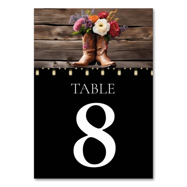 Western Cowboy Boots Floral Elegant Mason Jar Tischnummer (Vorderseite)