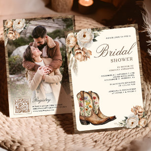 Western Cowboy Boots Foto QR Code Brautparty Einladung