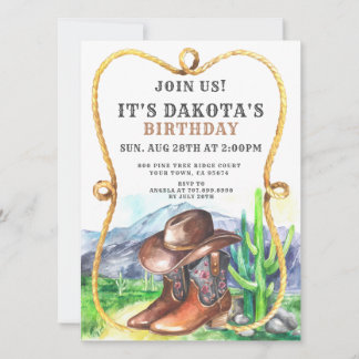 Western Cowboy Boots Hat Birthday Party Einladung