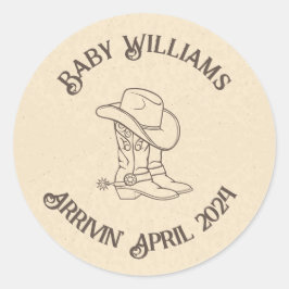 Western Cowboy Boots Hat Custom Baby Dusche Runder Aufkleber
