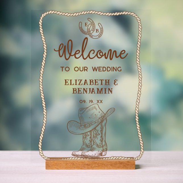 Western Cowboy Boots Horseshoe Wedding Welcome Acrylschild (Neutral)