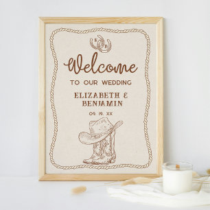 Western Cowboy Boots Horseshoe Wedding Willkommen Poster