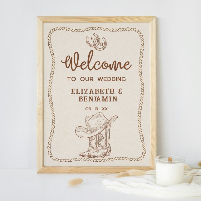 Western Cowboy Boots Horseshoe Wedding Willkommen Poster (Von Creator hochgeladen)