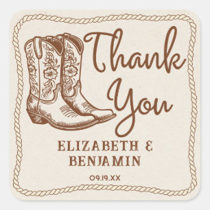 Western Cowboy Boots Lässig Wedding Danke Quadratischer Aufkleber