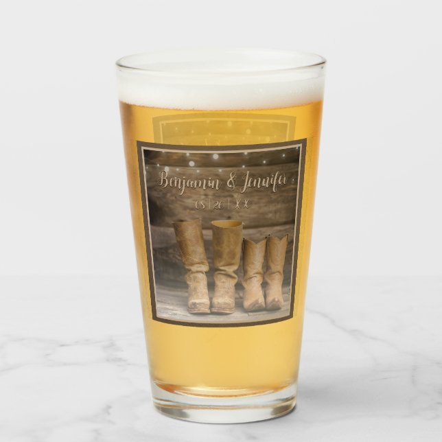 Western Cowboy Boots Rustic Barn Monogram Glas (Vorne (Gefüllt))