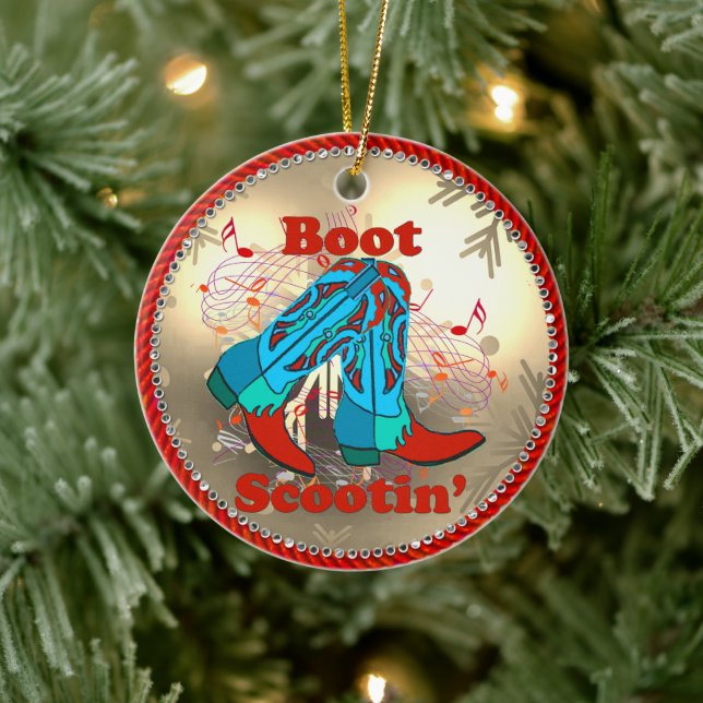 Western Cowboy Boots Scootin Line Tanz Weihnachten Keramik Ornament (Baum)