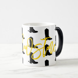 Western Cowboy Boots Silhouette Muster NAME Verwandlungstasse