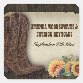 Western Cowboy Boots Sonnenblumen Gastgeschenk Hoc Quadratischer Aufkleber