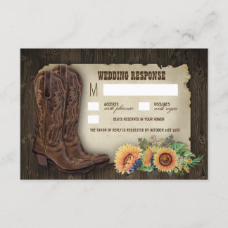 Western Cowboy Boots Sonnenblumen Hochzeitskarten RSVP Karte