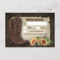 Western Cowboy Boots Sunflower Wedding Cartes RSVP