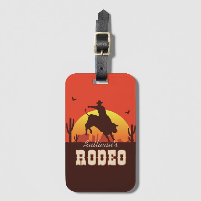 Western Cowboy Bull Rider Rodeo Gepäckanhänger (Vorderseite Vertikal)