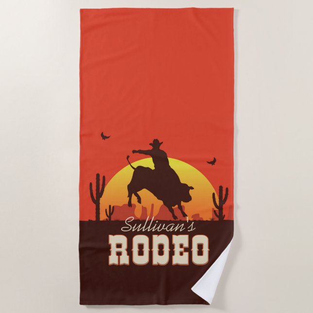 Western Cowboy Bull Rider Rodeo Strandtuch (Vorderseite)