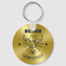 Western Cowboy Bull Skull Logo Gold Navy Trauzeuge Schlüsselanhänger