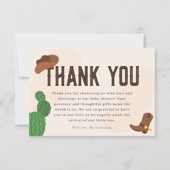 Western Cowboy Cactus Baby Shower Dankeskarte (Vorderseite)