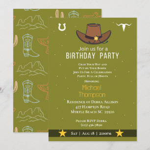 Western Cowboy Casquette Invitation d'anniversaire