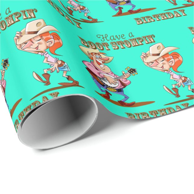 Western Cowboy Cowgirl Blue Geschenkpapier (Rolleneckpunkt)