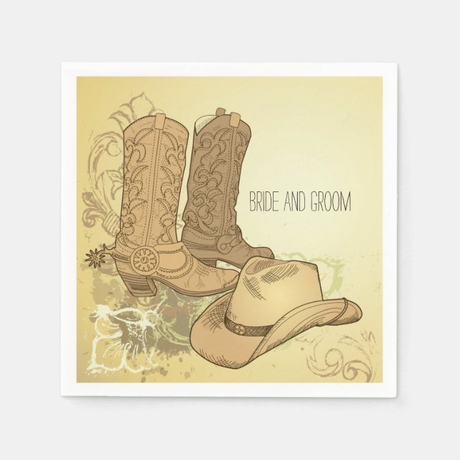 Western Cowboy Cowgirl Boots Hat Wedding Serviette (Vorderseite)