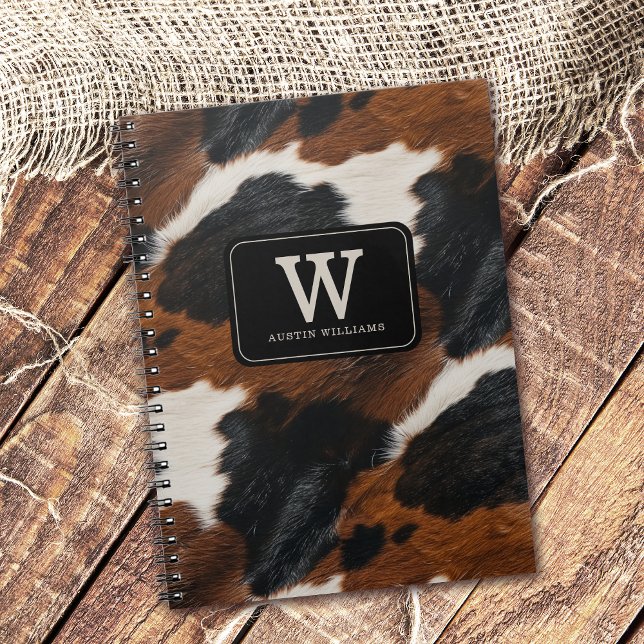Western Cowboy Cowgirl Cowhide Pattern Notizblock (Personalize with your monogram initial and name.)