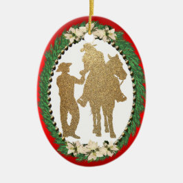 Western Cowboy Cowgirl Horse Keramik Ornament