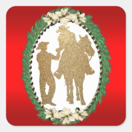 Western Cowboy Cowgirl Horse Quadratischer Aufkleber