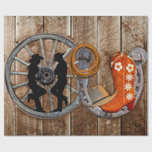 Western Cowboy Cowgirl Horseshoe Wagon Wheel Geschenkpapier