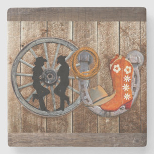 Western Cowboy Cowgirl Horseshoe Wagon Wheel Steinuntersetzer