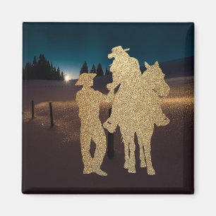 Western Cowboy Cowgirl Paar mit Pferd Magnet