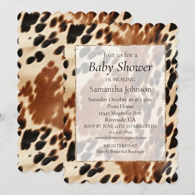 Western Cowboy Cream Brown Black Cowhide Einladung (Vorne/Hinten)