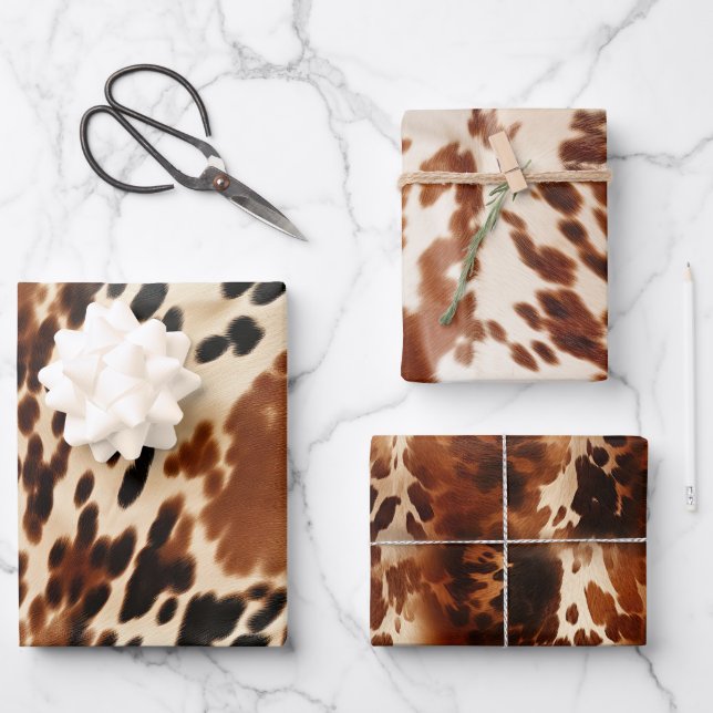 Western Cowboy Cream Brown Black Cowhide Geschenkpapier Set (Vorderseite)