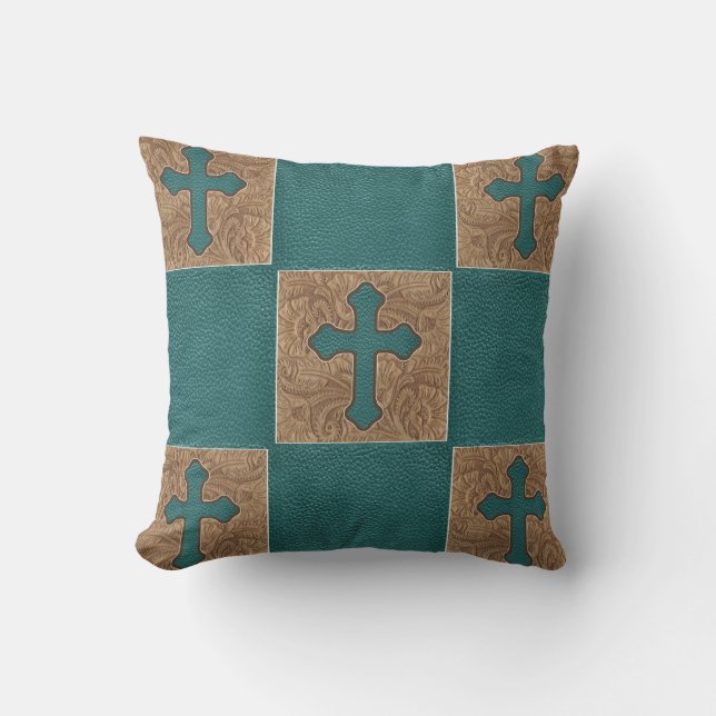 Western Cowboy Cross Imitate Leather Print Kissen (Vorderseite)