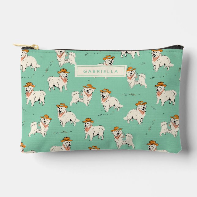 Western Cowboy Dog Hound Green Personalisiert Zubehörtasche (Vorderseite)