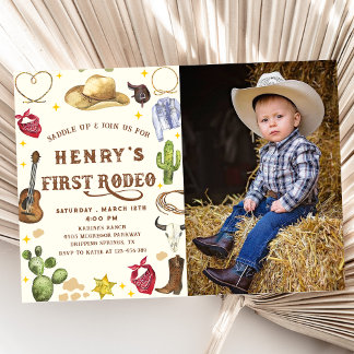 Western Cowboy First Rodeo 1. Geburtstag Foto Einladung