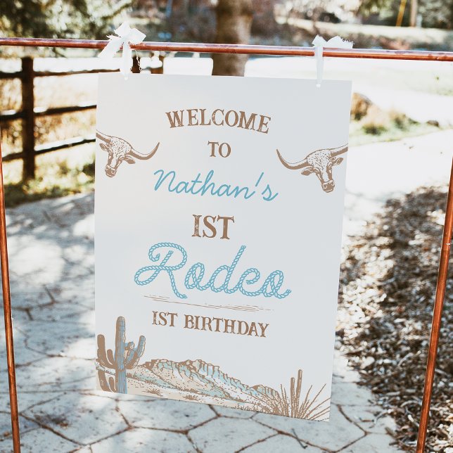 Western Cowboy First Rodeo Geburtstag Begrüßungsze Fotodruck (Vintage 1st Rodeo Birthday Welcome Sign, Boys First Rodeo Welcome Poster, Western Desert, Wild West )