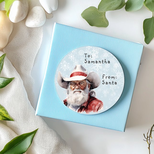 Western Cowboy From Santa to Child Gift Christmas  Runder Aufkleber (Von Creator hochgeladen)