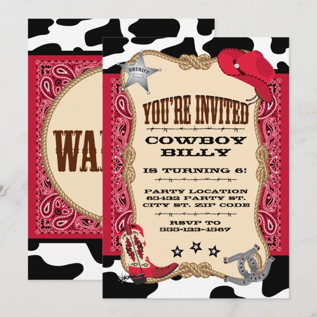 Western, Cowboy Geburtstag, 12x18 Einladung (Vorne/Hinten)