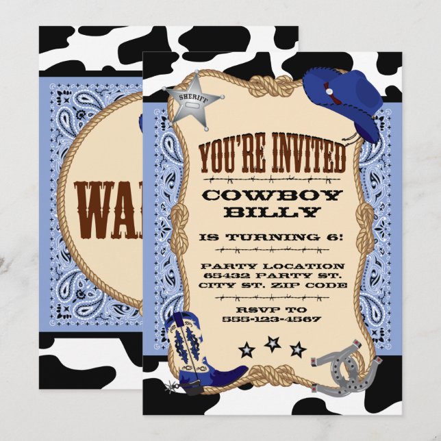 Western, Cowboy, Geburtstag Einladung (Vorne/Hinten)