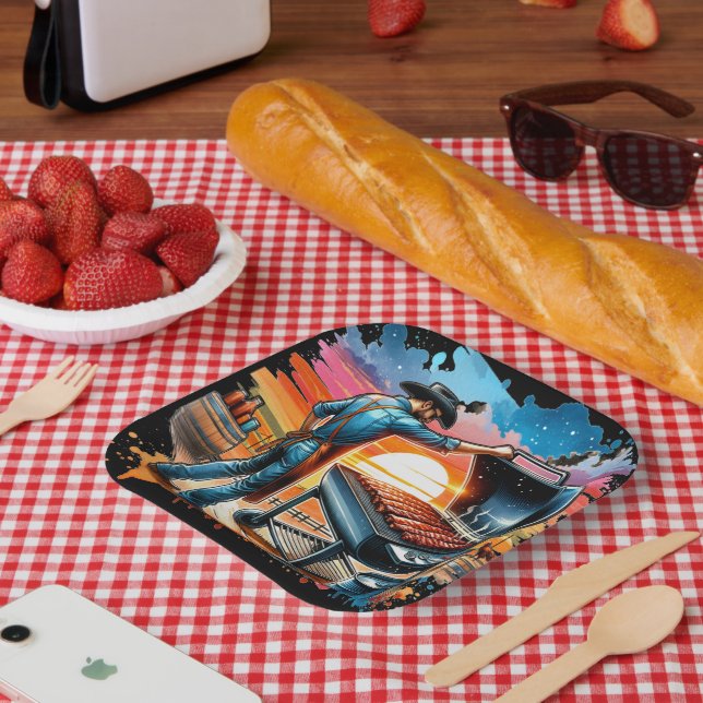 Western Cowboy GRILLEN Pit und Cook Pappteller (Picknick)