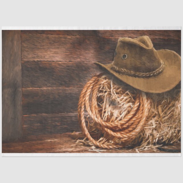 Western Cowboy Hat Barn Hay Tissue Decoupage Seidenpapier (Vorderseite)