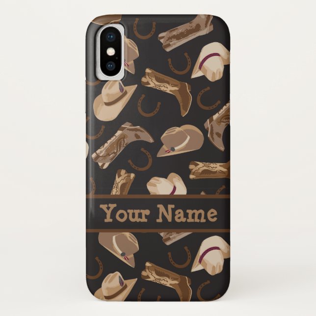 Western Cowboy Hat Boost Black Name Persönlich Case-Mate iPhone Hülle (Rückseite)
