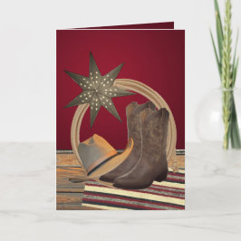 Western Cowboy Hat Boots Rope Star Weihnachtskarte Karte