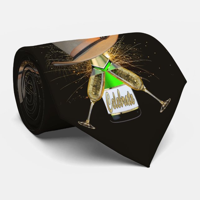 Western Cowboy Hat Champagne Fireworks Necktie Krawatte (Gerollt)