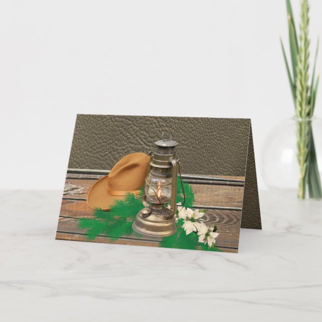 Western Cowboy Hat Lantern Imitate Holz / Leder Karte (Vorderseite)